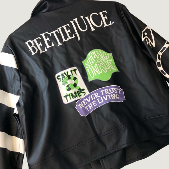 Beetlejuice Jackets & Blazers - Spirit Costume Beetlejuice Moto Jacket Womens Large Boxy Faux Leather Halloween